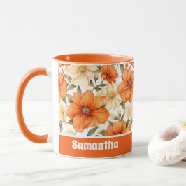 Vintage rustikale Orangen Herbst-Blume Muster Tasse