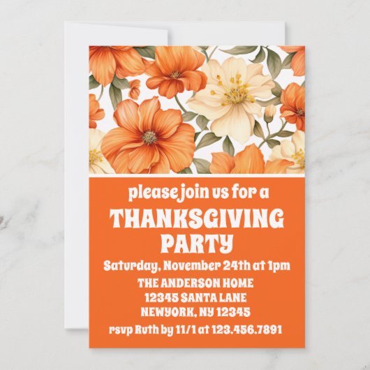 Vintage rustikale Orangen Herbstsonnige Blume Ernt Einladung (Vorderseite)