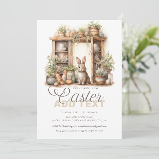 Vintage Rustikale Ostern Einladung (Stehend Vorderseite)