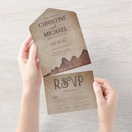 Vintage rustikale Papageienhochzeit All In One Einladung (Abreißen)