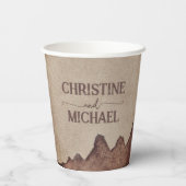 Vintage rustikale Papageienhochzeit Pappbecher (Rückseite)