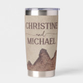 Vintage rustikale Papageienhochzeit Thermobecher (Links)