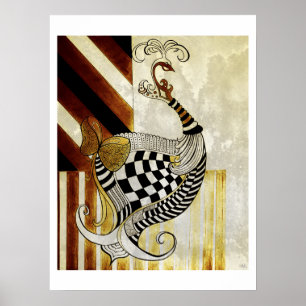 Vintage rustikale Pfauenillustrierung von Schach u Poster
