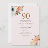 Vintage Rustikale Pfirsichblüte zum 90. Geburtstag Einladung (Vorderseite)