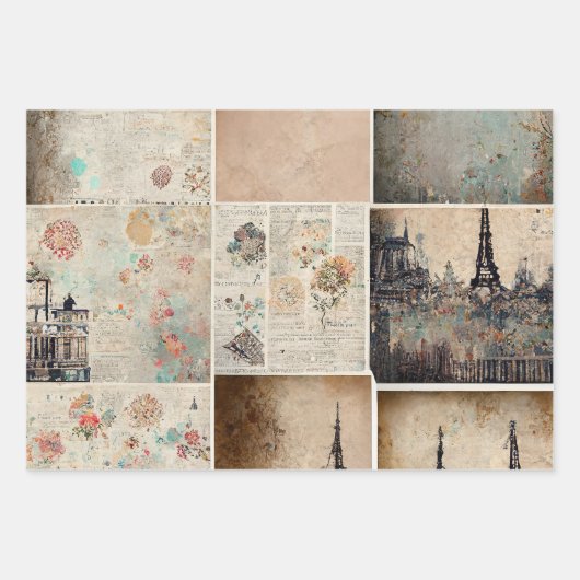 Vintage rustikale RomantikParis Geschenkpapier Set (Vorderseite 2)