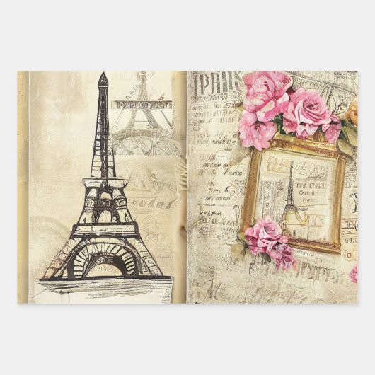 Vintage rustikale RomantikParis Geschenkpapier Set (Vorderseite)