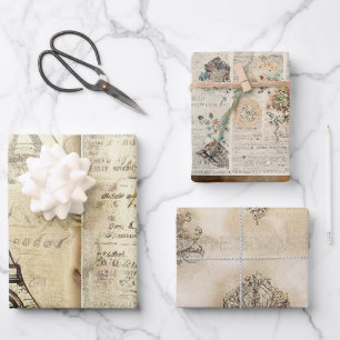 Vintage Rustikale Romantische Paris Geschenkpapier Set