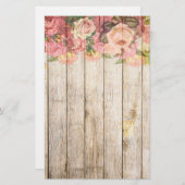 Vintage rustikale romantische Rose Holz Briefpapier (Vorne/Hinten)