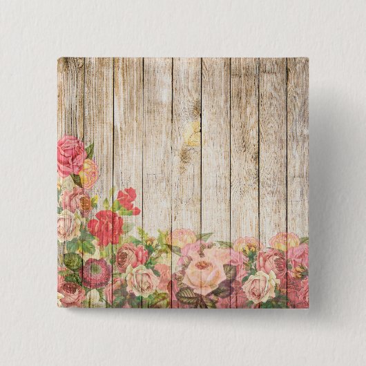 Vintage rustikale romantische Rose Holz Button (Vorderseite)