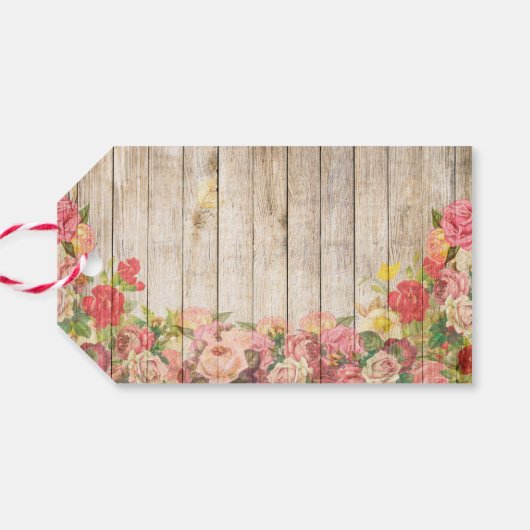 Vintage rustikale romantische Rose Holz Geschenkanhänger (Rückseite Horizontal)