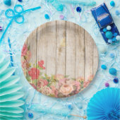 Vintage rustikale romantische Rose Holz Pappteller (Party)