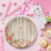 Vintage rustikale romantische Rose Holz Pappteller (Party)