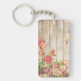 Vintage rustikale romantische Rose Holz Schlüsselanhänger