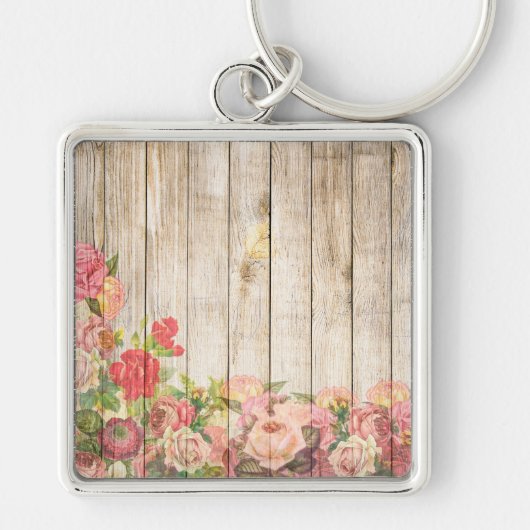 Vintage rustikale romantische Rose Holz Schlüsselanhänger (Vorne)