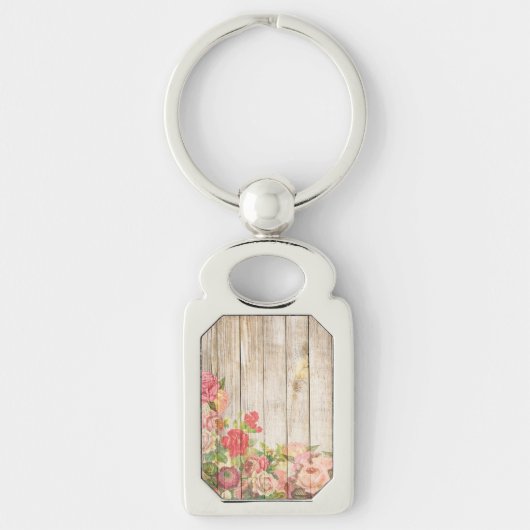 Vintage rustikale romantische Rose Holz Schlüsselanhänger (Vorderseite)
