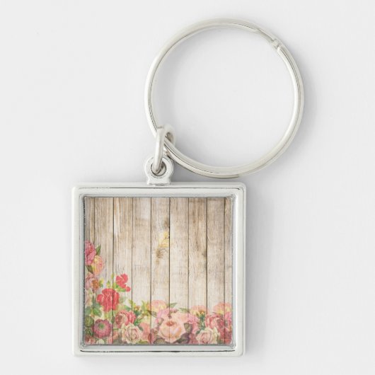 Vintage rustikale romantische Rose Holz Schlüsselanhänger (Vorne)