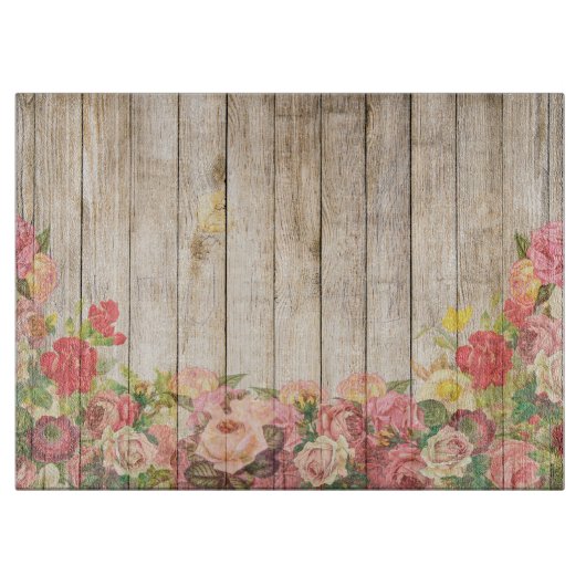 Vintage rustikale romantische Rose Holz Schneidebrett (Vorderseite)