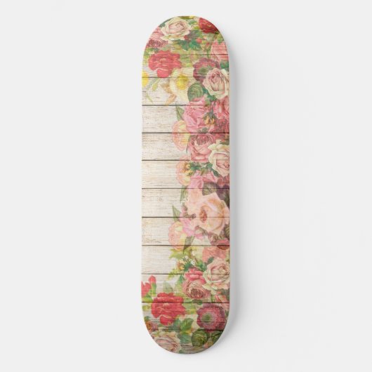 Vintage rustikale romantische Rose Holz Skateboard (Vorderseite)