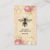 Vintage Rustikale Rosa Blütenschwarze Honigbiene Visitenkarte (Vorderseite)