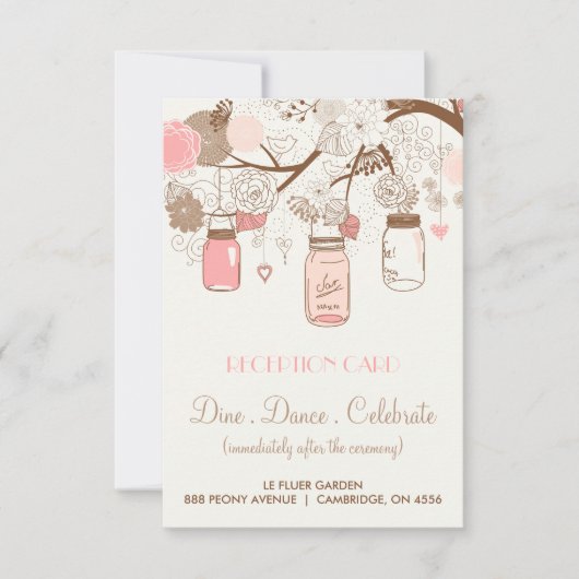Vintage Rustikale rosa Mason Jars Empfang Card Einladung (Vorderseite)