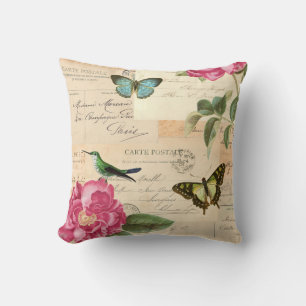Vintage rustikale Rose Blume und Schmetterlinge Kissen