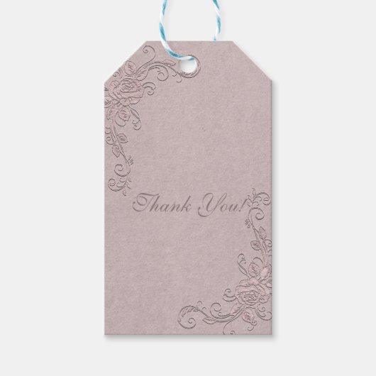 Vintage Rustikale Rose Ecken Hochzeit Geschenkanhänger (Vorderseite)