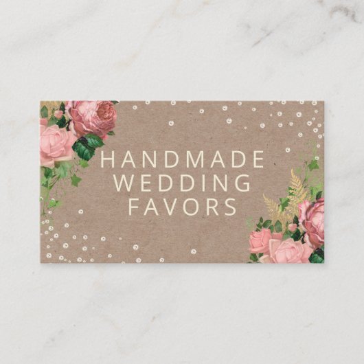 Vintage Rustikale Rose Kraft Handgefertigte Gastge Visitenkarte (Vorderseite)