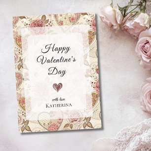 Vintage Rustikale Rosen Herz Glücklichen Valentins Feiertagskarte