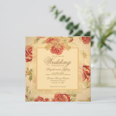 Vintage rustikale rote Rose Einladung (Stehend Vorderseite)