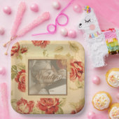 Vintage rustikale rote Rose Hochzeitsfot Pappteller (Party)