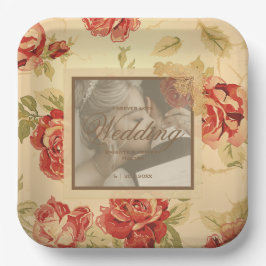 Vintage rustikale rote Rose Hochzeitsfot Pappteller