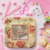 Vintage rustikale rote Rose Hochzeitsfot Pappteller (Party)