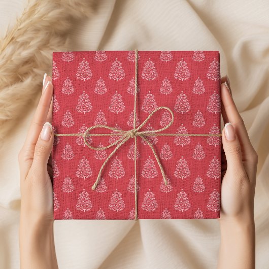 Vintage Rustikale Rote Weihnachtsbäume Muster Geschenkpapier