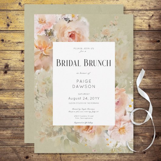 Vintage Rustikale Sage Blumenrahmen Bridal Brunch Einladung