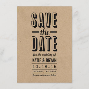 Vintage rustikale Save the Date-Karte Kraft Pape Date