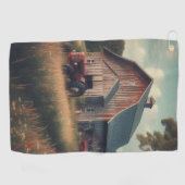 Vintage rustikale Scheune und alte Traktoren Golfhandtuch (Horizontal)
