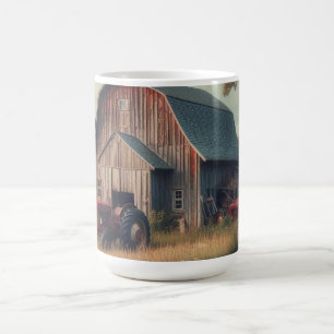 Vintage rustikale Scheune und alte Traktoren Kaffeetasse