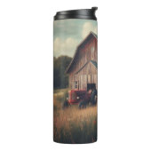 Vintage rustikale Scheune und alte Traktoren Thermosbecher (Nach links gedreht)
