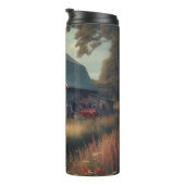 Vintage rustikale Scheune und alte Traktoren Thermosbecher (Nach rechts gedreht)