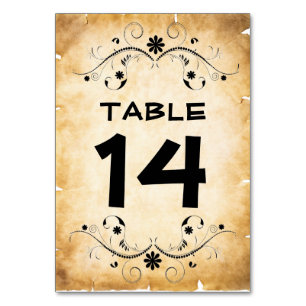 Vintage Rustikale Schwarze Flourish-Pergament Tischnummer