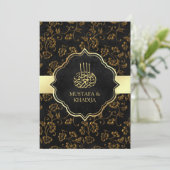 Vintage Rustikale Schwarze-Gold-Filigree-Moslemhoc Einladung (Stehend Vorderseite)