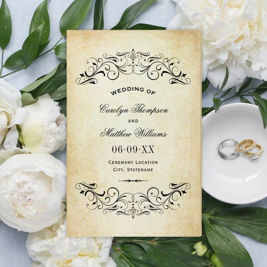Vintage-rustikale schwarze Hochzeitsprogramme