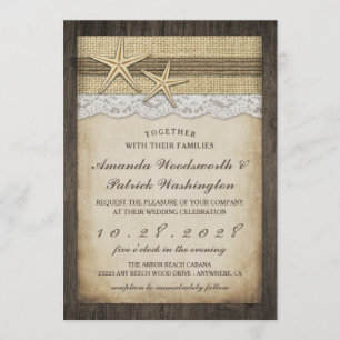 Vintage Rustikale Seestern-Strand-Hochzeitseinladu Einladung