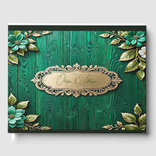 Vintage rustikale Smaragdgrüne Blume Hochzeit Gästebuch