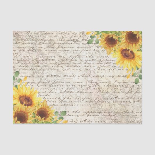 Vintage Rustikale Sonnenblume Altbuchstabe Dekoute Seidenpapier (Vorderseite)