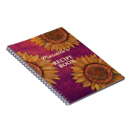 Vintage Rustikale Sonnenblumen Lila Rezept Notizblock (Rechte Seite)