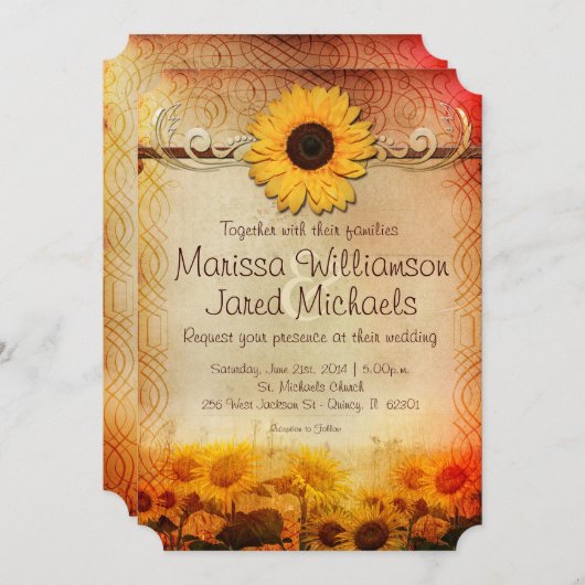 Vintage Rustikale Sonnenblumenlandschaft Einladung (Vorne/Hinten)