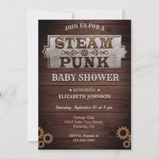Vintage Rustikale Steampunk-Baby-Dusche Einladung (Vorderseite)