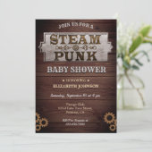 Vintage Rustikale Steampunk-Baby-Dusche Einladung (Stehend Vorderseite)