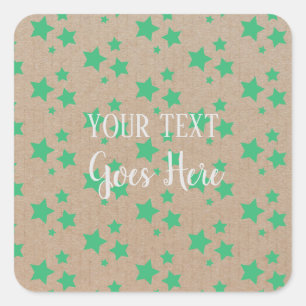 Vintage rustikale Sterne Muster Kraft Papier Grünb Quadratischer Aufkleber